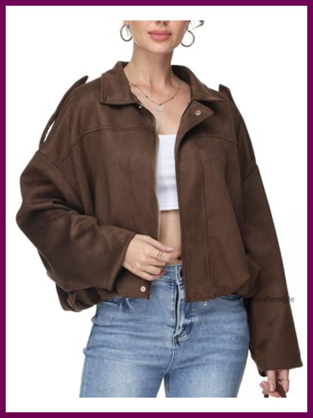 Faux Suede Bomber Jacket Oversized Cropped Zip Up Casual Coat